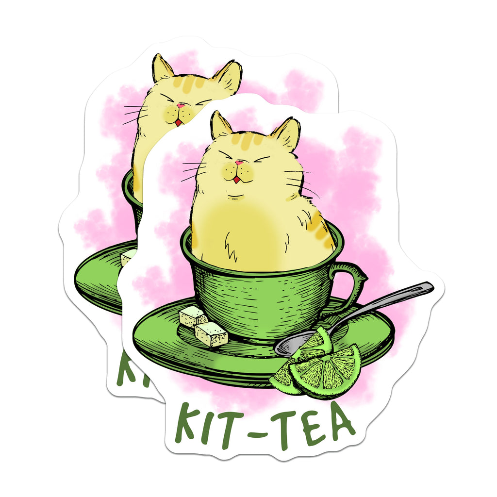 (2 Pack) Kit-Tea Cat Magnets - Cute Pet Owner Refrigerator Decor - Funny Animal Tea Lover Kitchen Accessory - 5 Inches On Longest Side - Thick Durable Magnet - Made in USA - MAG37642