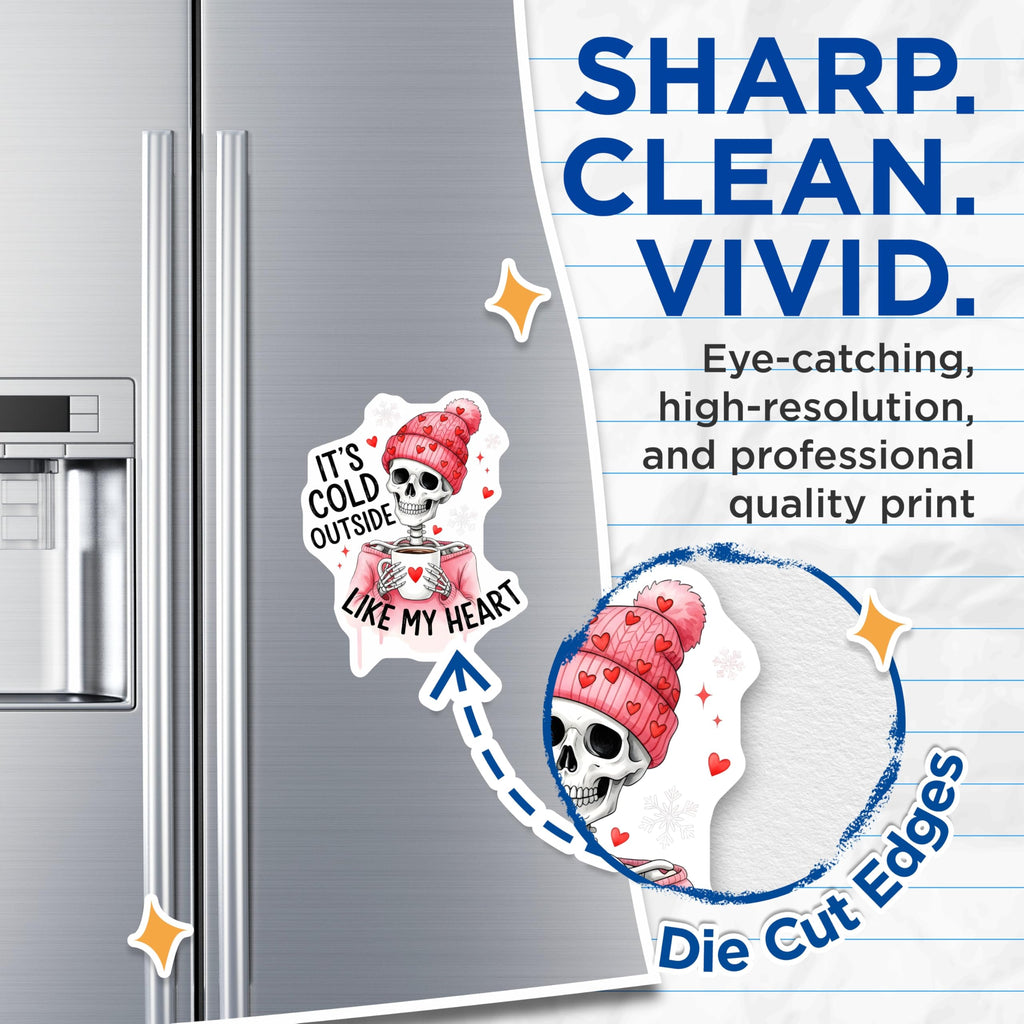 (2 Pack) Cold Heart Skeleton Magnets - Funny Winter Coffee Lovers Decor - Sarcastic Quote Refrigerator Locker Accents - 5 Inches On Longest Side - Thick Durable Magnet - Made in USA - MAG19070