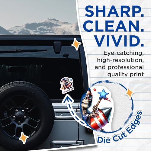 (2 Pack) Let's Get Lit Stickers - Skeleton Wizard - Patriotic Rocket - Funny Spellcaster Design - Unique Celebration - 5" On Longest Side - Sticks to Smooth Flat Surfaces - Made in USA - BMCS7927