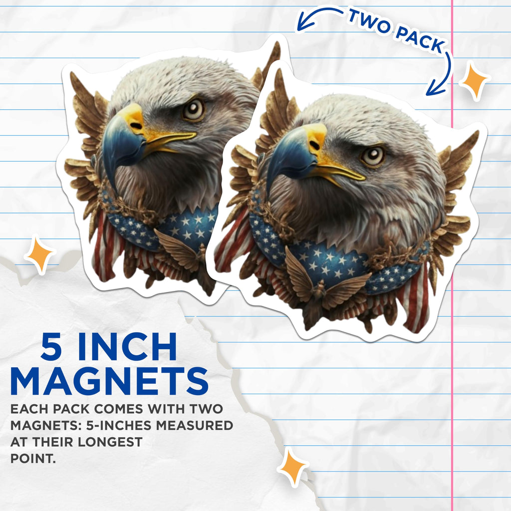 (2 Pack) American Eagle Magnets - Patriotic USA Design - Freedom Bird Emblem - 5 Inches On Longest Side - Thick Durable Magnet - Made in USA - MAG22761