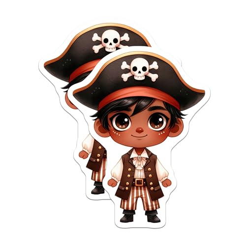(2 Pack) Cute Pirate Stickers - Pirate Character - Adorable Cartoon - 5" On Longest Side - Sticks to Smooth Flat Surfaces - Made in USA - BMCS6481