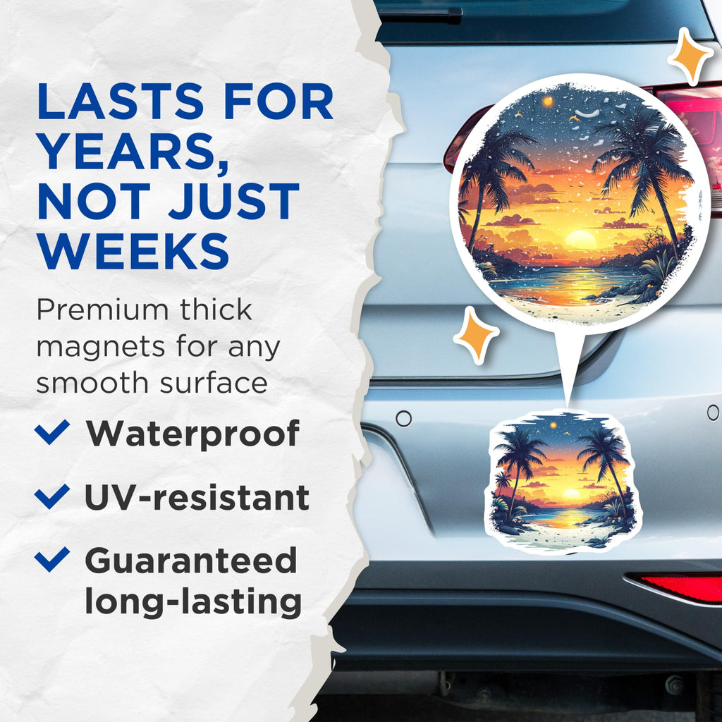 (2 Pack) Tropical Sunset Magnets - Beach View Ocean Scene - Vacation Refrigerator Decor - 5 Inches On Longest Side - Thick Durable Magnet - Made in USA - MAG26556