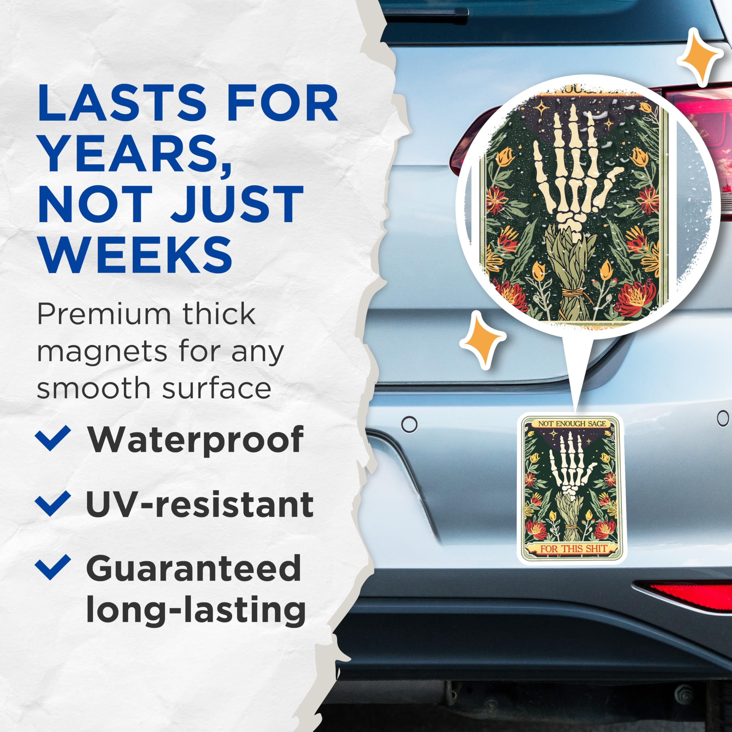 (2 Pack) Not Enough Sage Magnets - Sarcastic Witchy Decor - Skeleton Hand Tarot Art - 5 Inches On Longest Side - Thick Durable Magnet - Made in USA - MAG23929