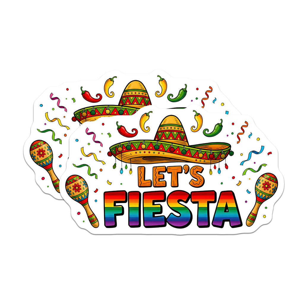 (2 Pack) Let's Fiesta Magnets - Sombrero Maracas Chili Pepper Design - Colorful Rainbow Celebration Decor - 5 Inches On Longest Side - Thick Durable Magnet - Made in USA - MAG24971