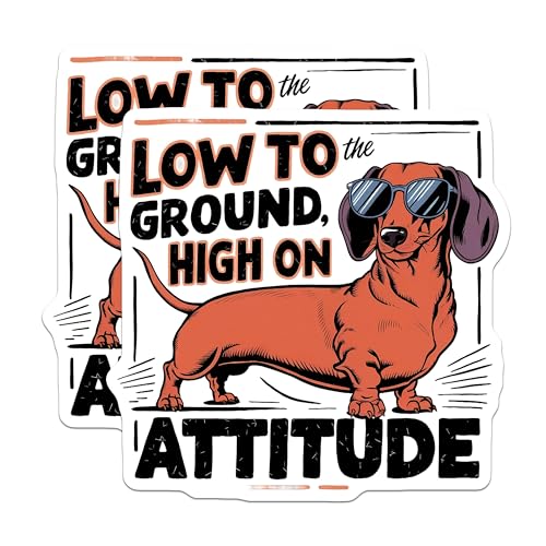 (2 Pack) Dachshund Attitude Stickers - Low to The Ground - High on - 5" On Longest Side - Sticks to Smooth Flat Surfaces - Made in USA - BMCS8531 - Dog Lovers - Pet Owner Gift