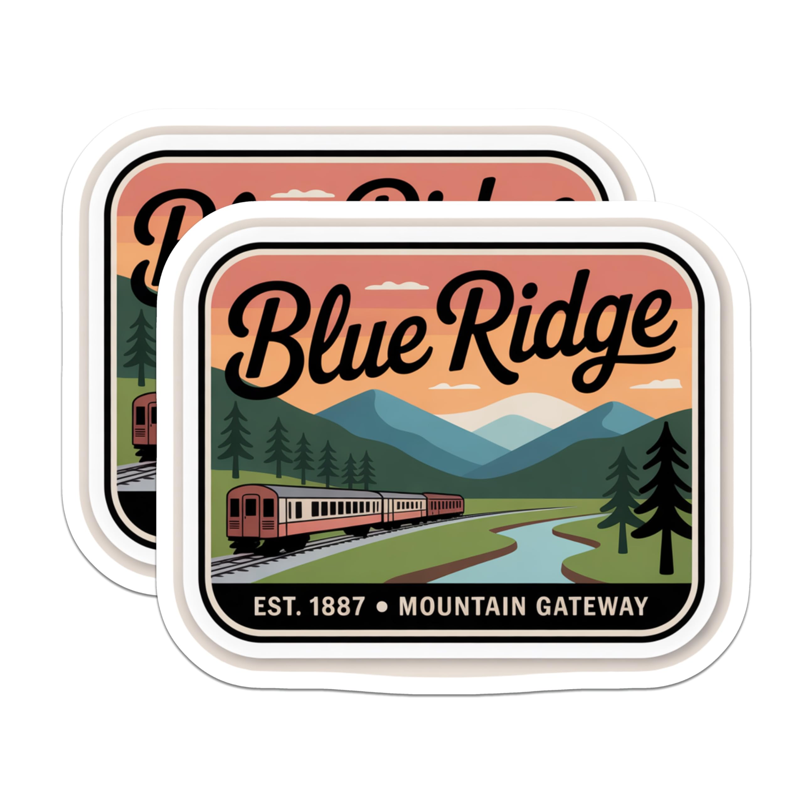 (2 Pack) Blue Ridge Train Magnets - Appalachian Mountain Landscape Art - Vintage Railroad Souvenir Display - 5 Inches On Longest Side - Thick Durable Magnet - Made in USA - MAG19356