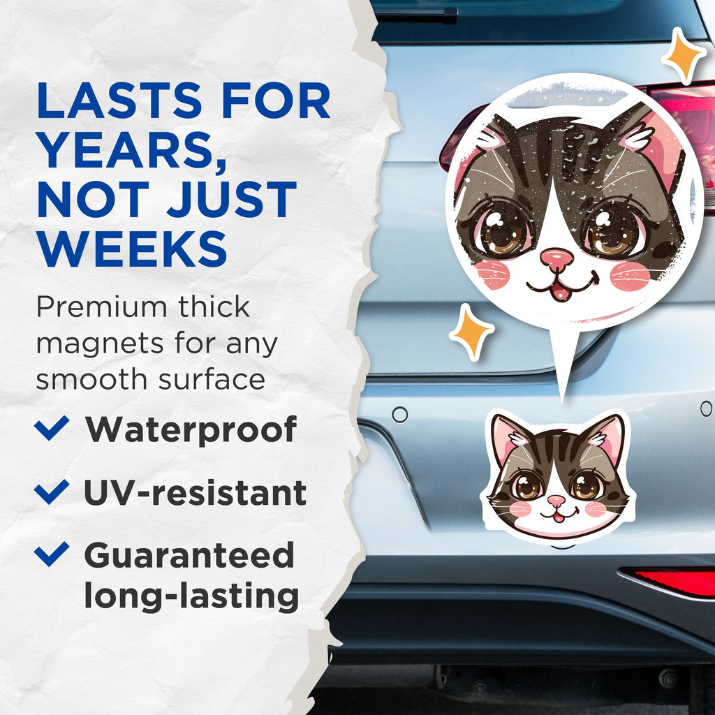 (2 Pack) Kawaii Cat Magnets - Cute Kitten Decor - Refrigerator Accents for Cat Lovers - 5 Inches On Longest Side - Thick Durable Magnet - Made in USA - MAG39900