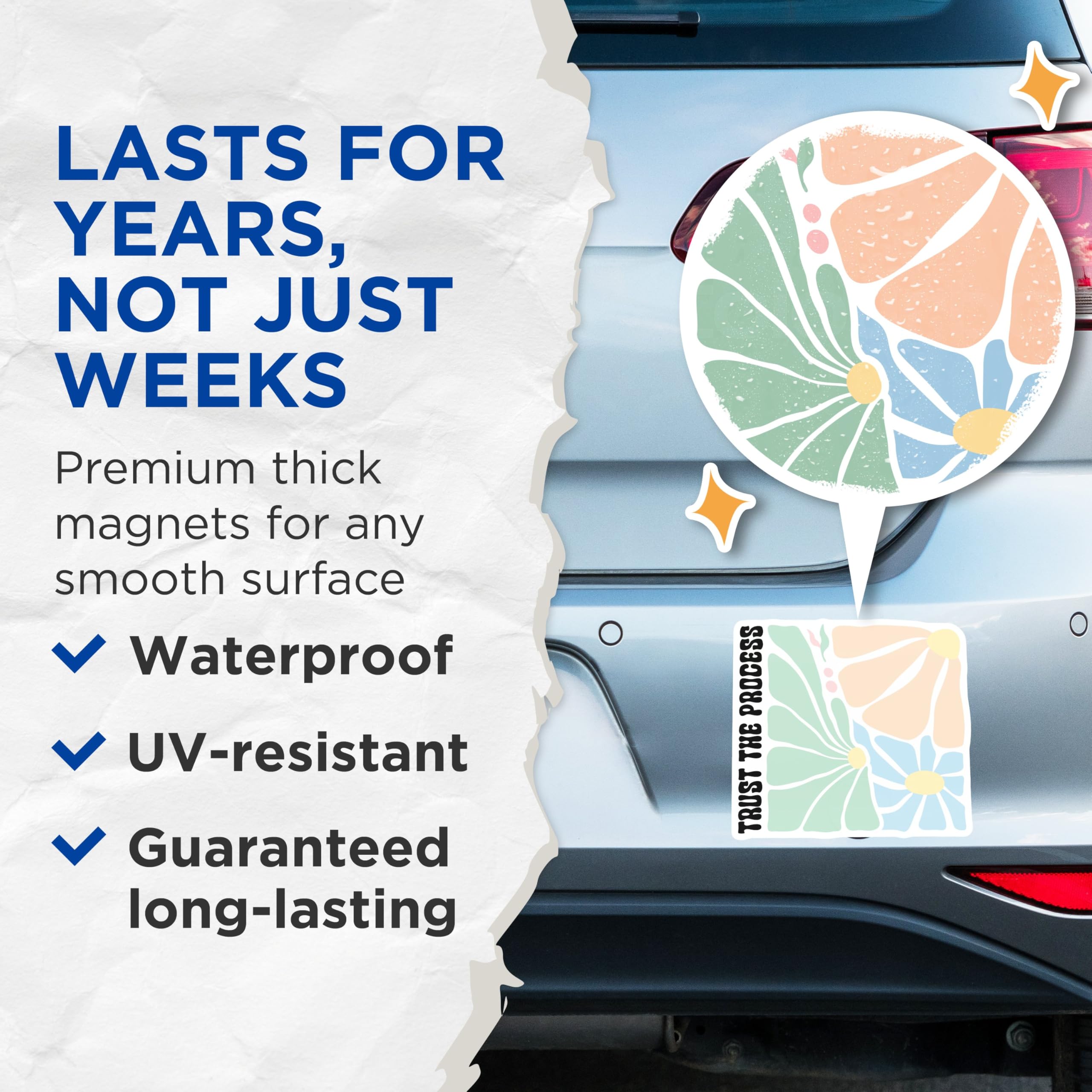 (2 Pack) Trust The Process Magnets - Motivational Flower Magnets - Inspirational Quote Magnets - 5" On Longest Side - for Cars, Fridges, Toolboxes - Made in USA - MAG3829