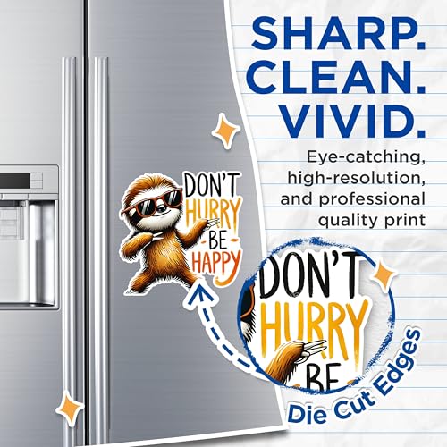 (2 Pack) DonÃ¢â‚¬â„¢t Hurry Be Happy Magnets - Cute Sloth Magnets - Inspirational Quote Magnets for Fridge or Office- 5" On Longest Side - for Fridges, Toolboxes, Cars - Made in USA - MAG2738