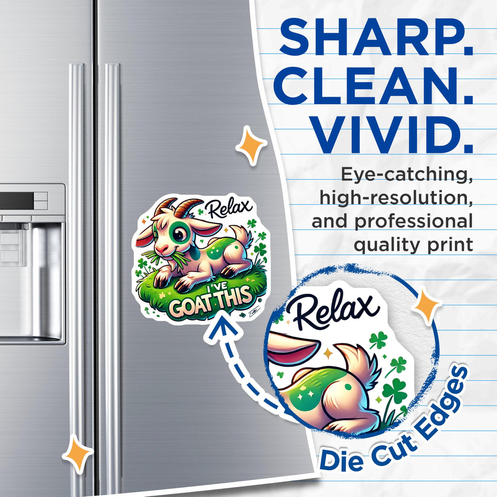 (2 Pack) Funny Goat Magnets - Relax I Goat This - St Patricks Day Fridge Locker - 5" On Longest Side - Premium Magnet - for Cars, Refrigerators, Toolboxes, Lockers - Made in USA - MAG14967