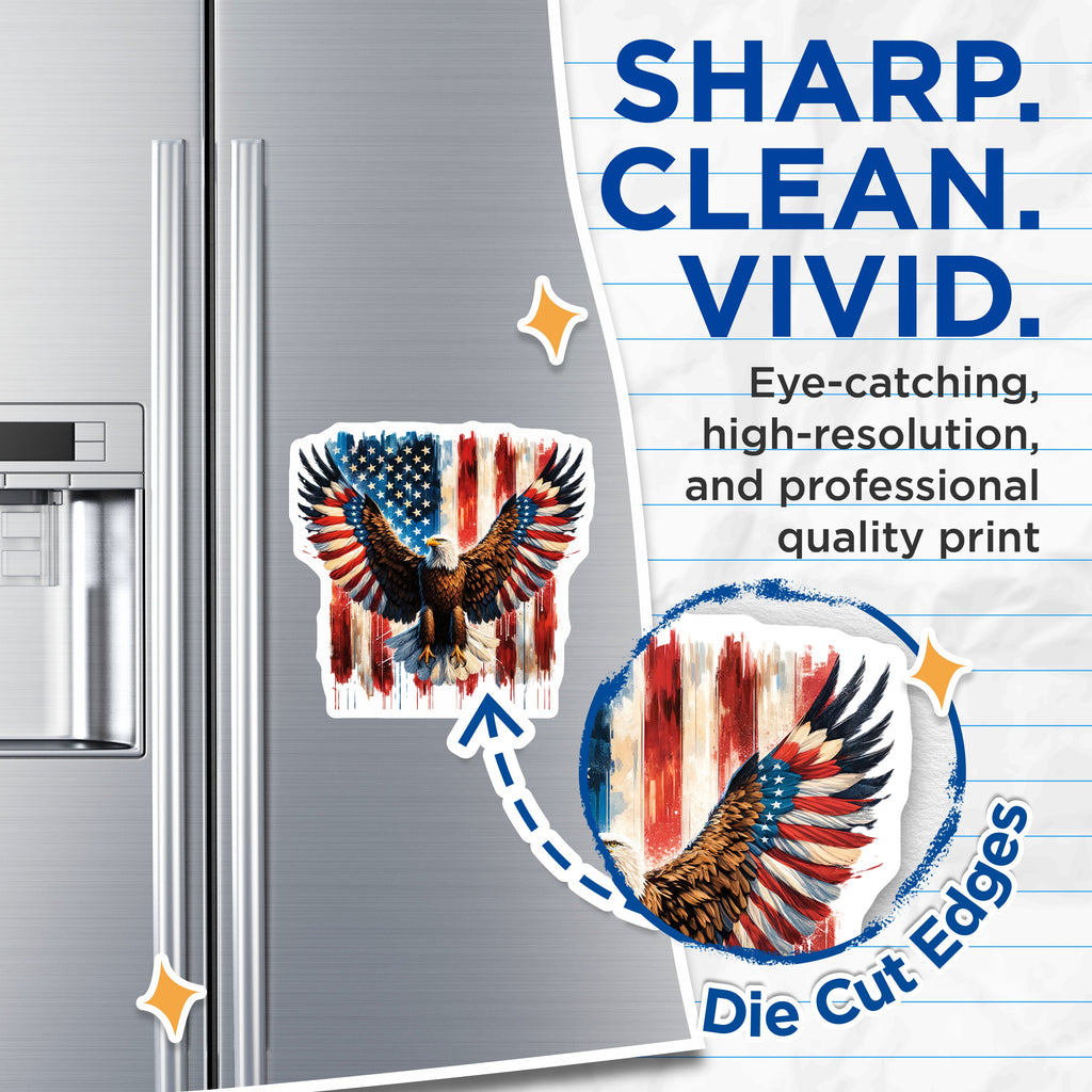 (2 Pack) American Flag Eagle Magnets - Patriotic USA Decor - Independence Day Display - 5 Inches On Longest Side - Thick Durable Magnet - Made in USA - MAG39567