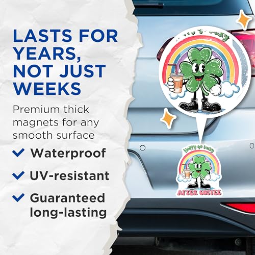 (2 Pack) Happy Go Lucky After Coffee Magnets Magnets - Shamrock Rainbow Fun Decor - 5" On Longest Side - Made in USA - Sticks to Refrigerators & Metal Surfaces - MAG8402