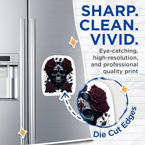 (2 Packs) Gothic Skulls with Rose Magnets - Skull and Rose Design Magnets - 5 Inches On Longest Side - Premium Magnet - for Fridges, Toolboxes, Cars - Made in USA - MAG2303