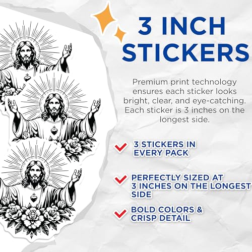 (3 Pack) Jesus Christ Decals - Religious Stickers - Christian Decal - 3 Inches On Longest Side - Easy Peel & Apply - Made in USA - 3MCS6094