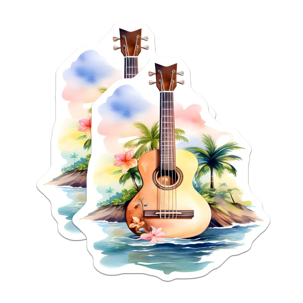 (2 Pack) Watercolor Ukulele Magnets - Tropical Island Paradise Decor - Hawaiian Music Beach Vibes - Coastal Kitchen Souvenirs - 5 Inches On Longest Side - Thick Durable Magnet - Made in USA - MAG20765