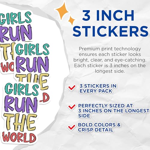 (3 Pack) Girls Run The World Decals - Inspirational Girl Power - Empowerment Decals - 3 Inches On Longest Side - Easy Peel & Apply - Made in USA - 3MCS7101