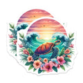 (2 Pack) Sea Turtle Magnets - Ocean Sunset Art - Tropical Floral Beach Decor - 5 Inches On Longest Side - Thick Durable Magnet - Made in USA - MAG23032