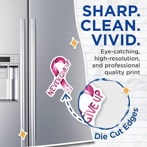 (2 Pack) Breast Cancer Awareness Magnets Magnets - Pink Ribbon - Never Give Up - 5" On Longest Side - Made in USA - Sticks to Refrigerators & Metal Surfaces - MAG9020