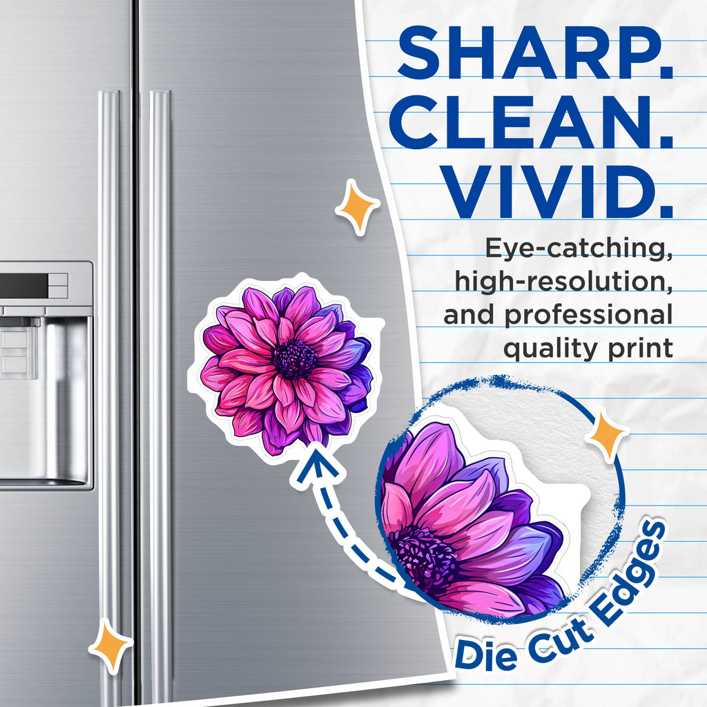 (2 Pack) Pink Purple Dahlia Magnets - Vibrant Floral Fridge Decor - Botanical Flower Art - Aesthetic Locker Accessory - 5 Inches On Longest Side - Thick Durable Magnet - Made in USA - MAG38319