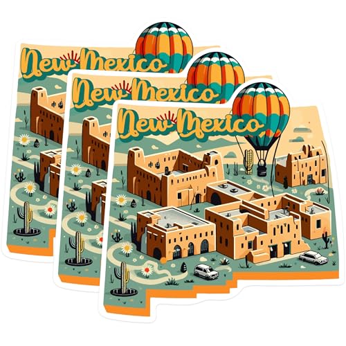 (3 Pack) New Mexico Decals - State Map - Hot Air Balloon - 3 Inches On Longest Side - Easy Peel & Apply - Made in USA - 3MCS0152