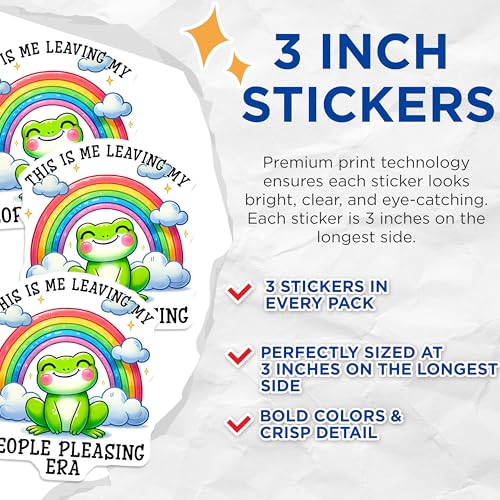 (3 Pack) Frog Laptop Decals - Rainbow Clouds Stickers - People Pleasing Era - 3 Inches On Longest Side - Easy Peel & Apply - Made in USA - 3MCS6372