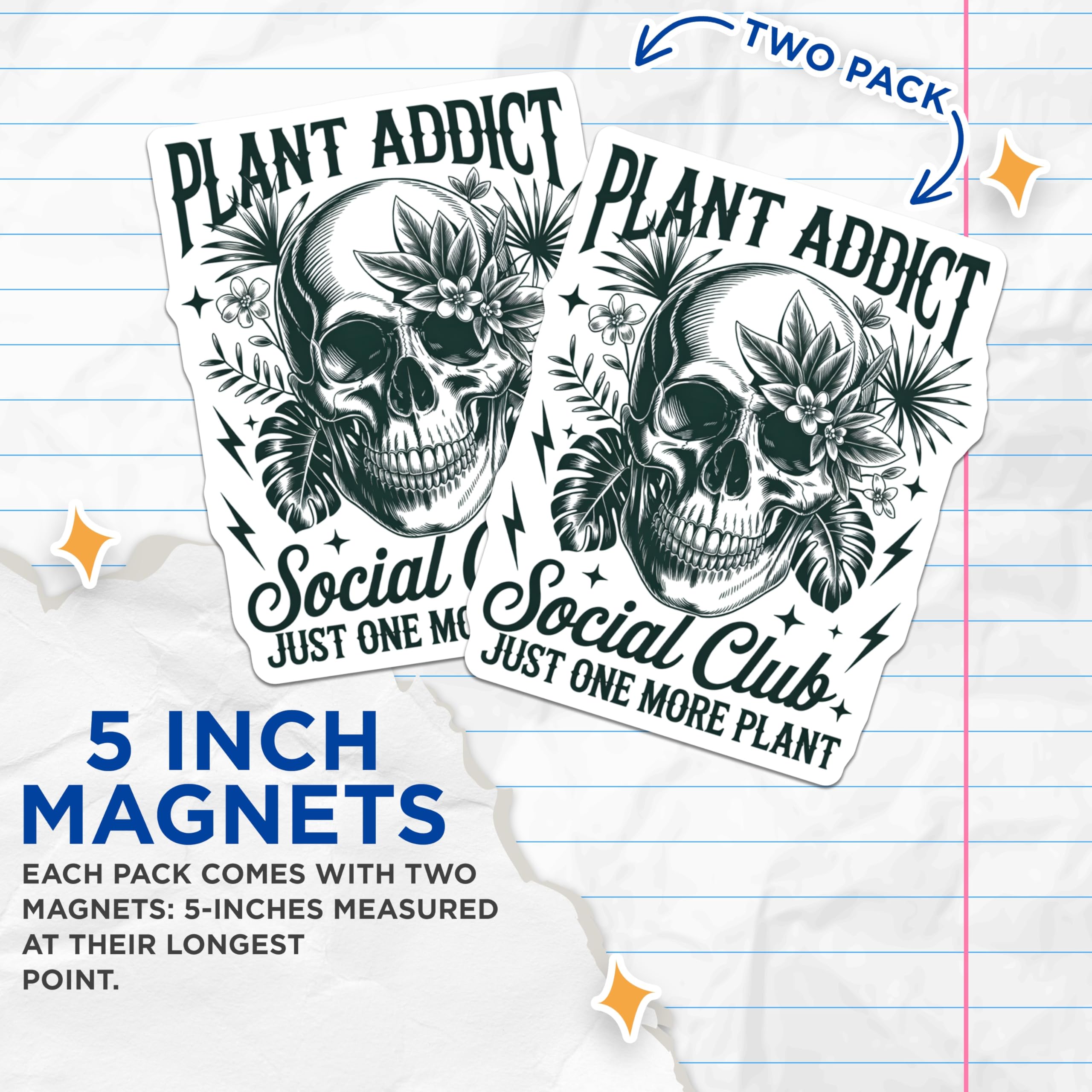 (2 Pack) Plant Addict Magnets - Botanical Skull Decor - Tropical Flora Art Refrigerator Accent - 5 Inches On Longest Side - Thick Durable Magnet - Made in USA - MAG22748