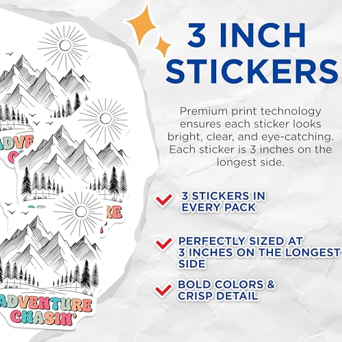 (3 Pack) Adventure Chasin Decals - Mountain Landscape - Outdoor Nature Decals - 3 Inches On Longest Side - Easy Peel & Apply - Made in USA - 3MCS2058
