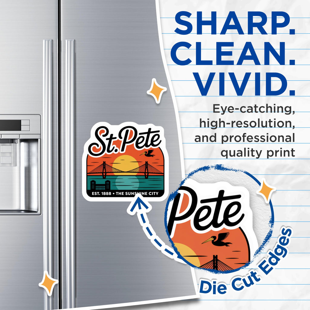 (2 Pack) St Pete Florida Magnets - Sunshine City Decor - Travel Souvenir - 5" On Longest Side - Premium Magnet - for Cars, Refrigerators, Toolboxes, Lockers - Made in USA - MAG17174