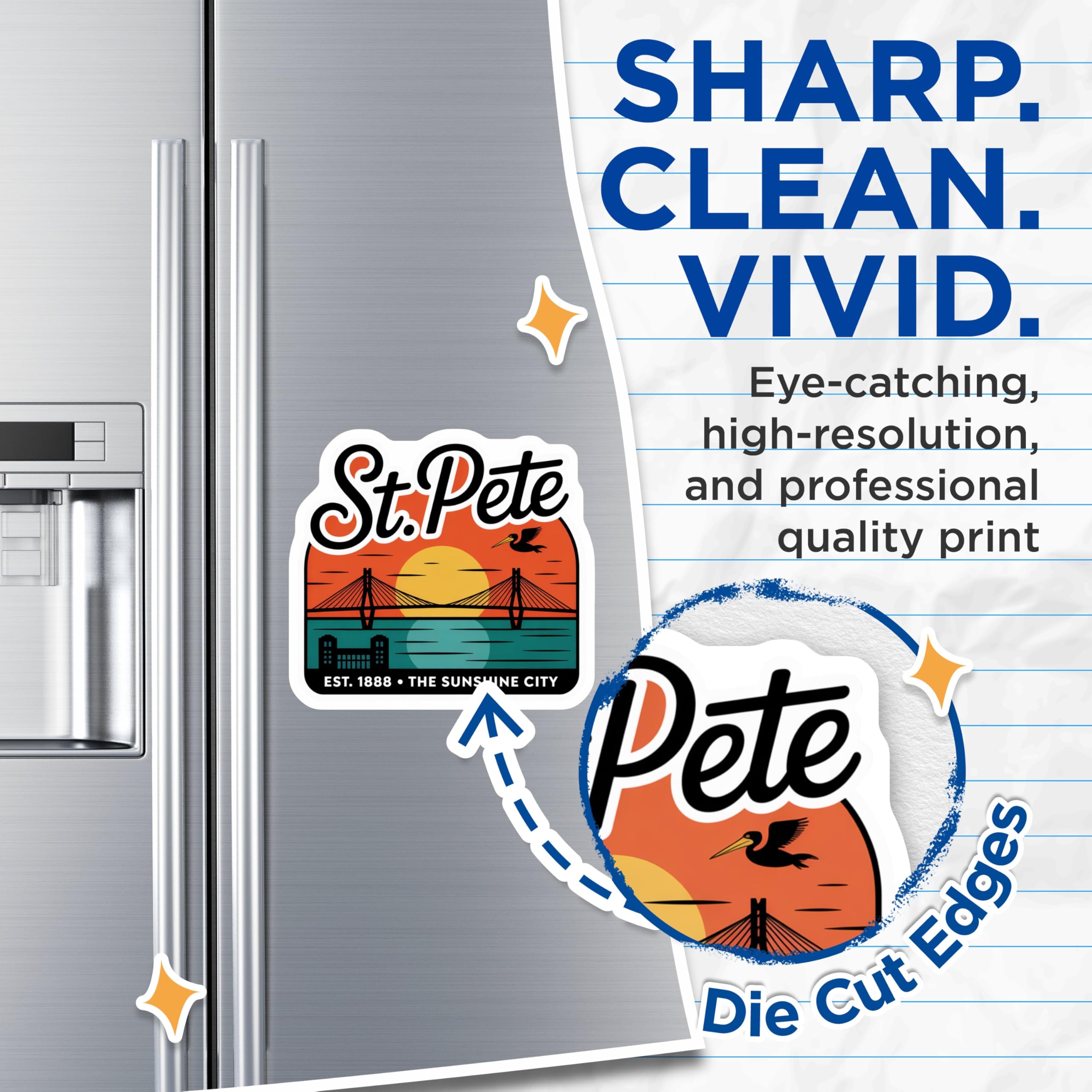 (2 Pack) St Pete Florida Magnets - Sunshine City Decor - Travel Souvenir - 5" On Longest Side - Premium Magnet - for Cars, Refrigerators, Toolboxes, Lockers - Made in USA - MAG17174