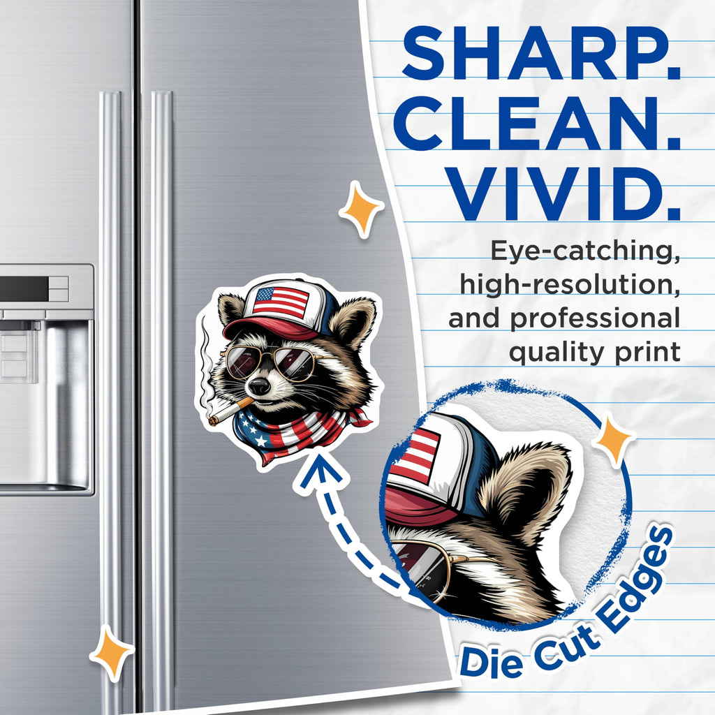 (2 Pack) Patriotic Raccoon Magnets - American Flag Animal Art - Cool Smoker Decor - 5 Inches On Longest Side - Thick Durable Magnet - Made in USA - MAG20569