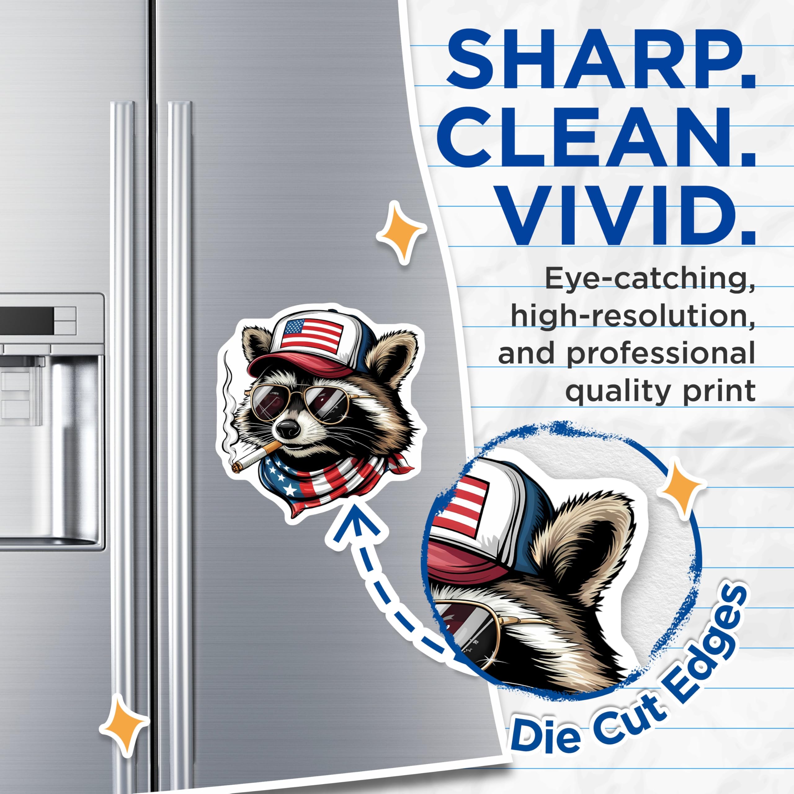 (2 Pack) Patriotic Raccoon Magnets - American Flag Animal Art - Cool Smoker Decor - 5 Inches On Longest Side - Thick Durable Magnet - Made in USA - MAG20569