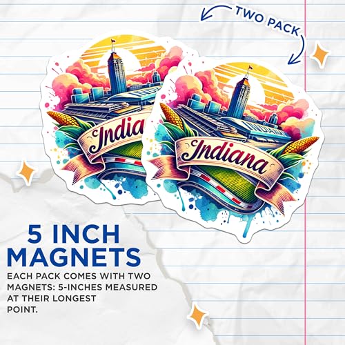(2 Pack) Indiana Skyline Magnets - Colorful State Landmarks - Vibrant Cityscapes - 5" On Longest Side - for Cars, Fridges, Toolboxes - Made in USA - MAG7017