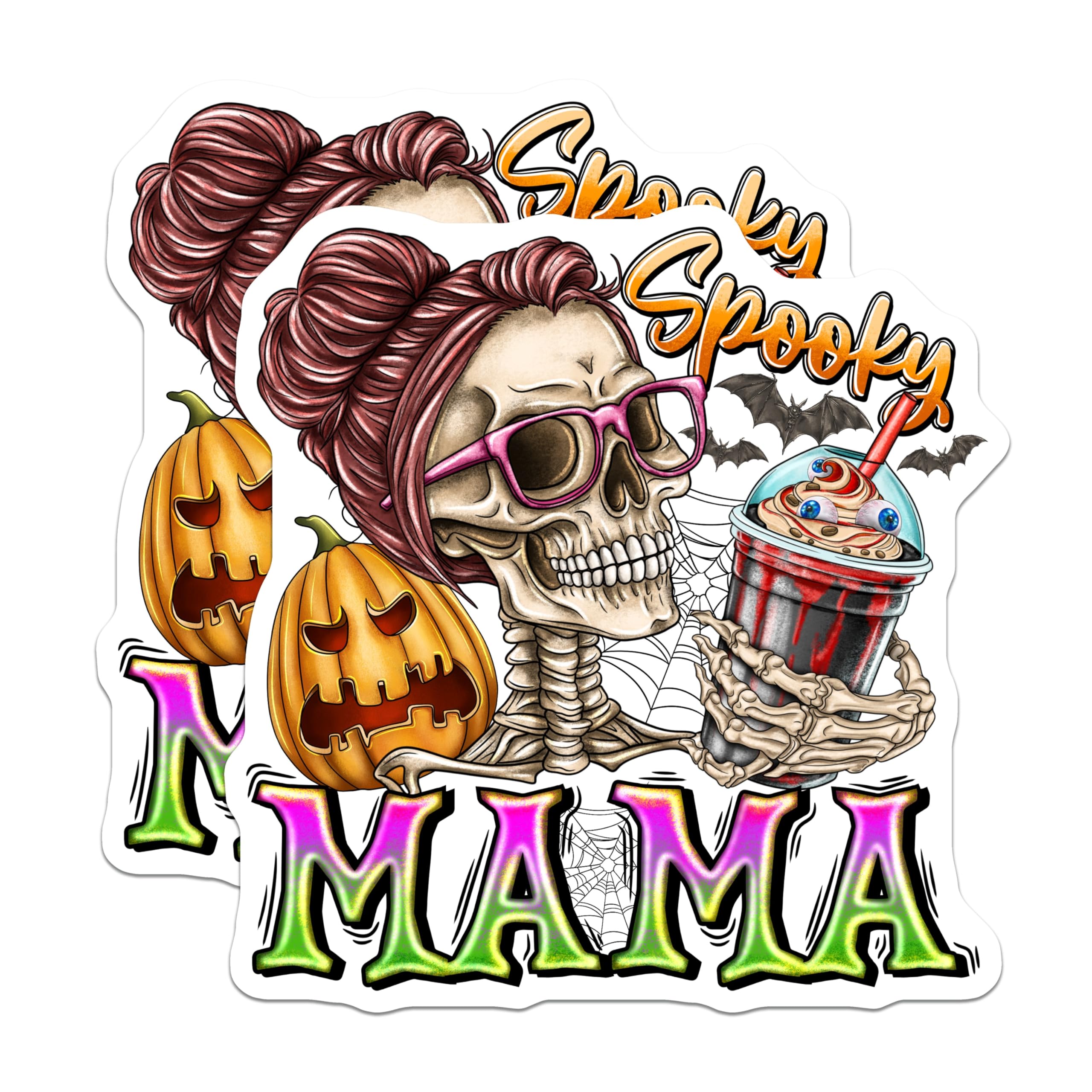 (2 Pack) Spooky Mama Skeleton Magnets - Messy Bun Skull Display - Halloween Jack O Lantern Kitchen Decor - 5 Inches On Longest Side - Thick Durable Magnet - Made in USA - MAG23409