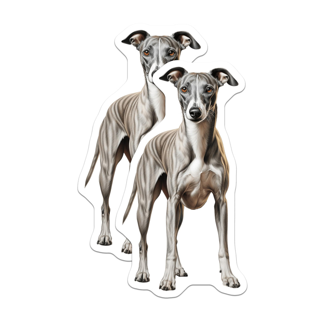 (2 Pack) Whippet Dog Magnets - Realistic Brindle Sighthound Art - Dog Mom Fridge Decor - Pet Parent Locker Magnet - 5 Inches On Longest Side - Thick Durable Magnet - Made in USA - MAG26034