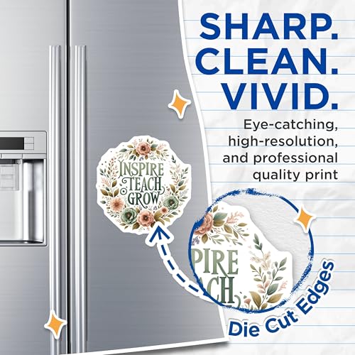 (2 Pack) Inspire Teach Grow Magnets - Motivational Teacher - Floral Classroom - Inspirational Educator - 5" On Longest Side - for Cars, Fridges, Toolboxes - Made in USA - MAG4418