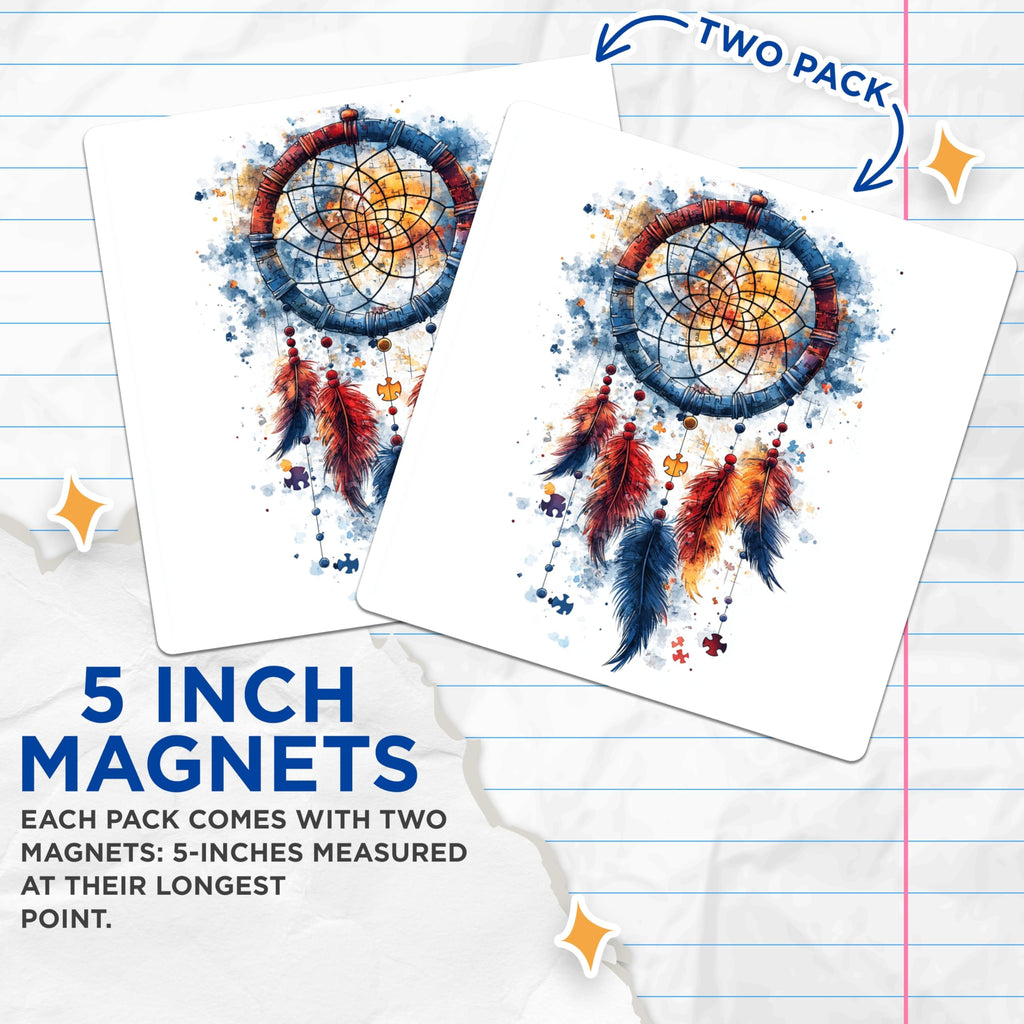 (2 Pack) Autism Awareness Magnets - Dreamcatcher Art - Neurodiversity Support - Symbolic Decor - 5 Inches On Longest Side - Thick Durable Magnet - Made in USA - MAG29271