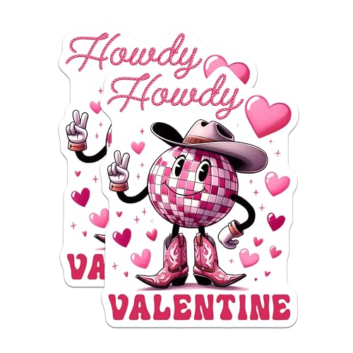 (2 Pack) Howdy Valentine Stickers - Valentine's Day Stickers - Cowboy Heart Stickers - Love Stickers - 5" On Longest Side - Sticks to Any Smooth Flat Surface - Made in USA - BMCS3137