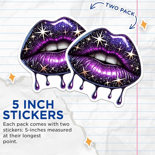 (2 Pack) Galaxy Lips Stickers - Cosmic Lip Art Stickers - Space Aesthetic Decals - 5" On Longest Side - Sticks to Any Smooth Flat Surface - Made in USA - BMCS3546