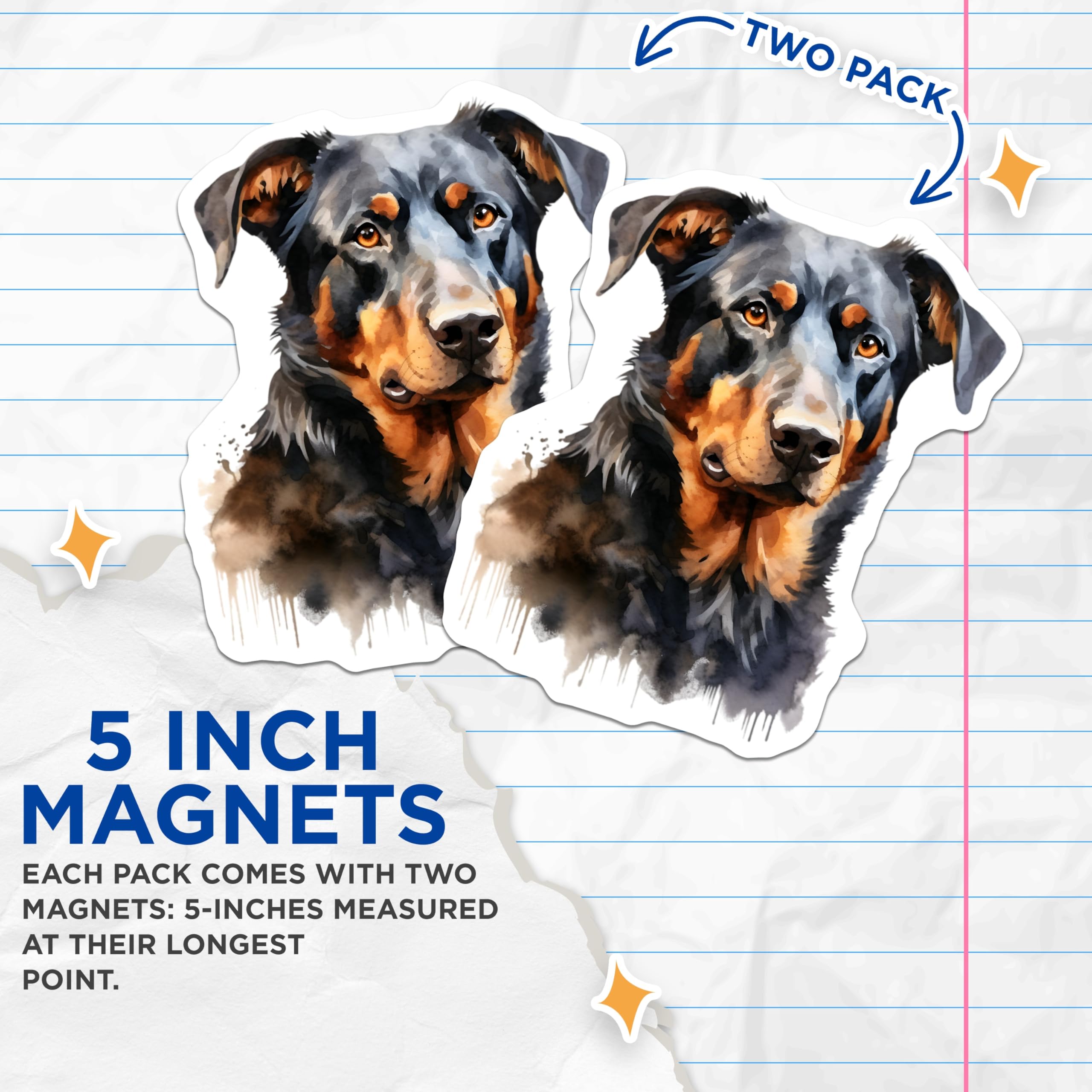 (2 Pack) Beauceron Dog Magnets - Watercolor Pet Art - Dog Lover Home Decor - 5 Inches On Longest Side - Thick Durable Magnet - Made in USA - MAG26113