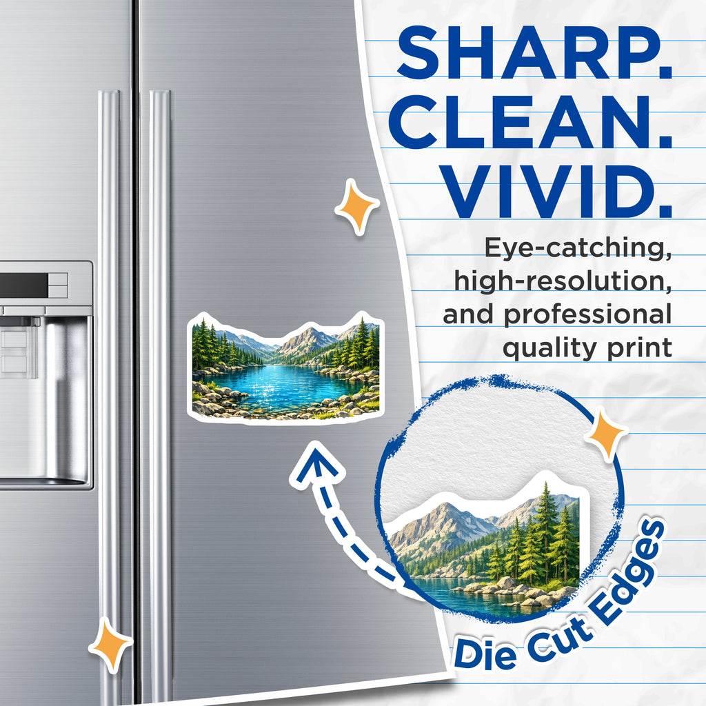 (2 Pack) Mountain Lake Magnets - Nature Landscape Refrigerator Decor - Scenic Lake View - Outdoorsy Home Adornment - 5 Inches On Longest Side - Thick Durable Magnet - Made in USA - MAG36951