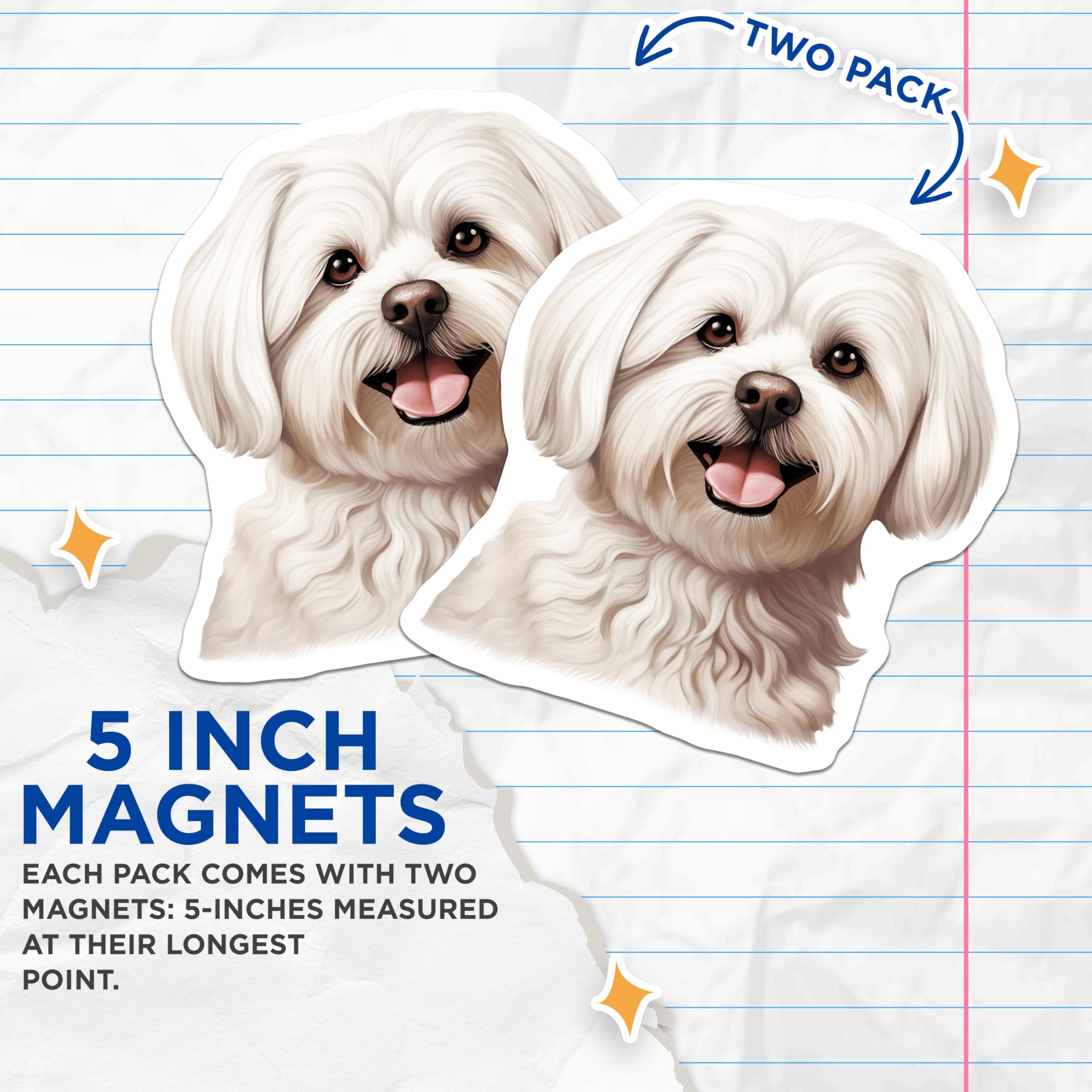 (2 Pack) Maltese Dog Magnets - Cute White Fluffy Dog - Pet Lover Fridge Locker Decoration - 5 Inches On Longest Side - Thick Durable Magnet - Made in USA - MAG29223