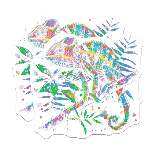 (2 Pack) Colorful Chameleon Stickers - Animal Artwork - Vibrant Reptile Decals - 5" On Longest Side - Sticks to Smooth Flat Surfaces - Made in USA - BMCS5567