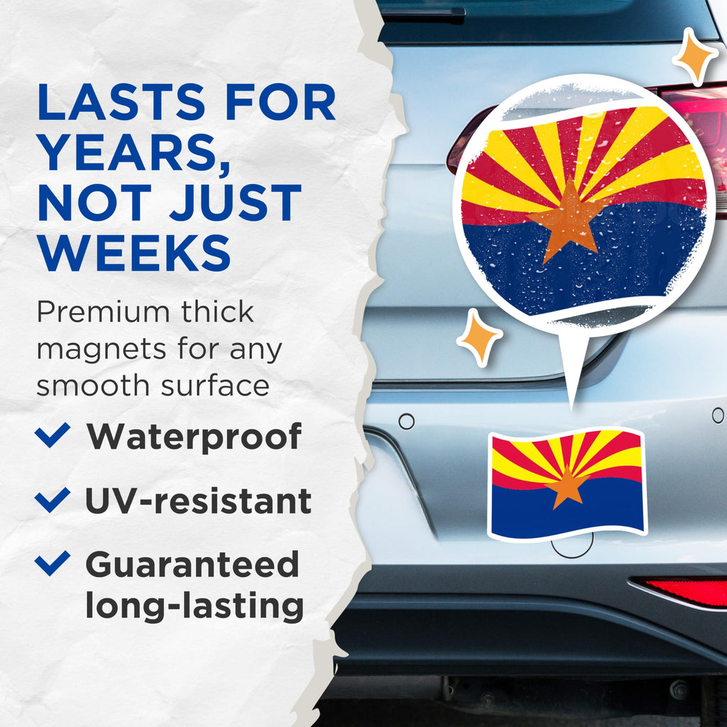(2 Pack) Arizona Flag Magnets - State Pride Decor - Arizona Souvenir - 5" On Longest Side - Premium Magnet - for Cars, Refrigerators, Toolboxes, Lockers - Made in USA - MAG17190