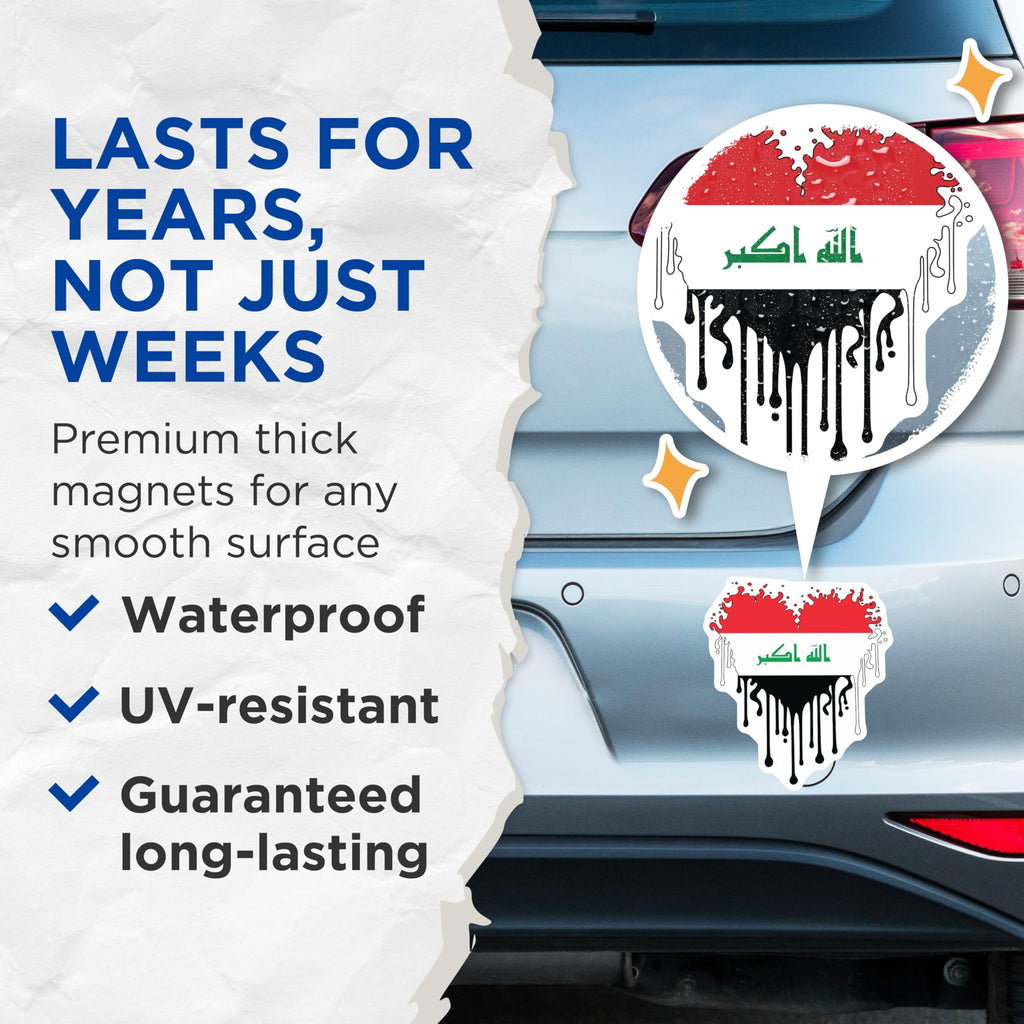 (2 Pack) Iraqi Flag Magnets - Grunge Iraq Flag - Dripping Iraq Flag Magnets - 5" On Longest Side - Premium Magnet - for Cars, Refrigerators, Toolboxes, Lockers - Made in USA - MAG18036