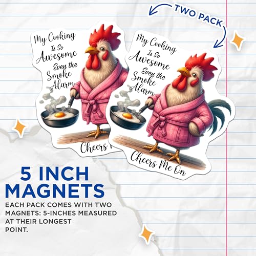 (2 Pack) Funny Chicken Magnets - Smoke Alarm Chef - Retro Kitchen ation - 5" On Longest Side - for Cars, Fridges, Toolboxes - Made in USA - MAG4508