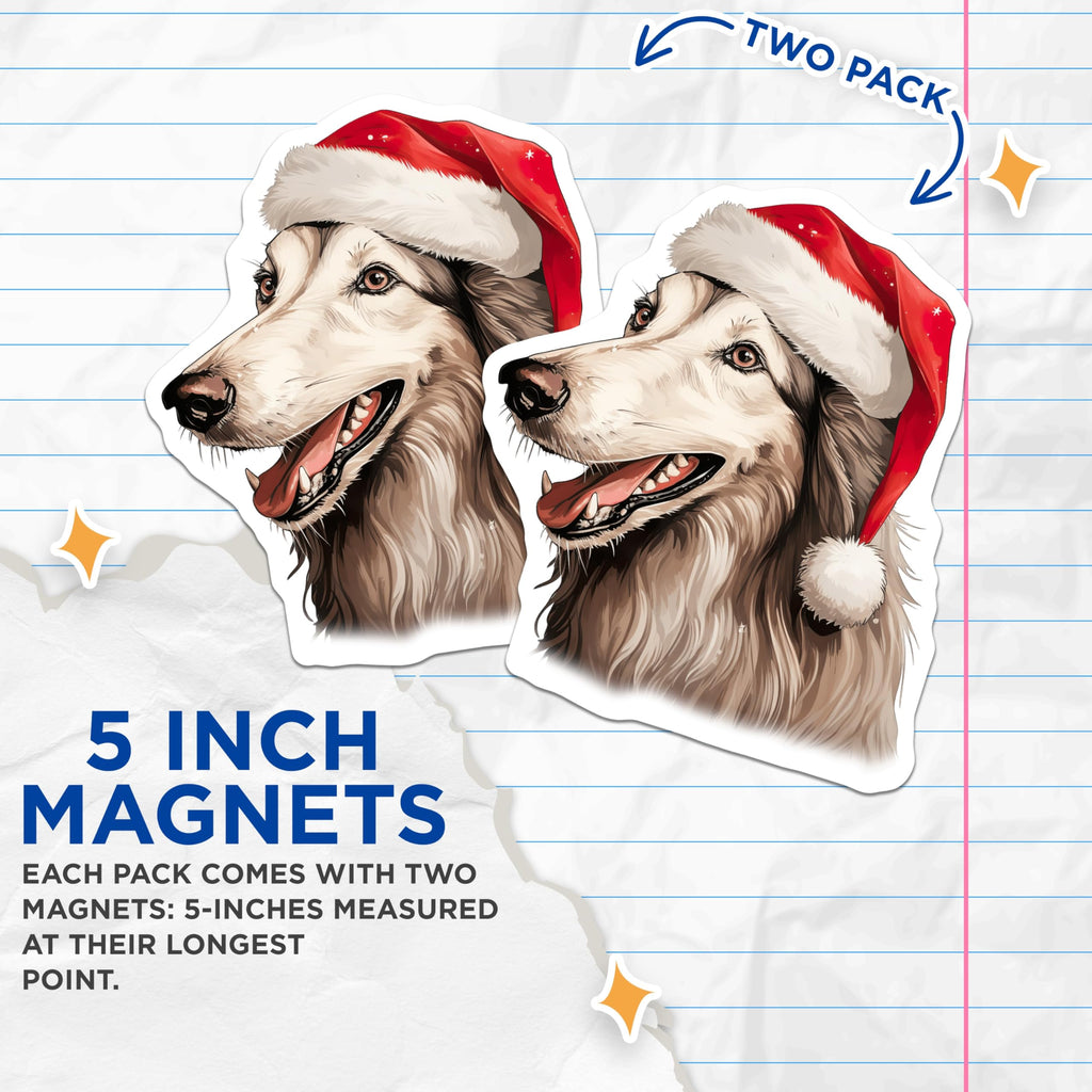 (2 Pack) Christmas Dog Magnets - Festive Santa Hat Husky Refrigerator Magnets - Holiday Pet Decor Set - 5 Inches On Longest Side - Thick Durable Magnet - Made in USA - MAG29179