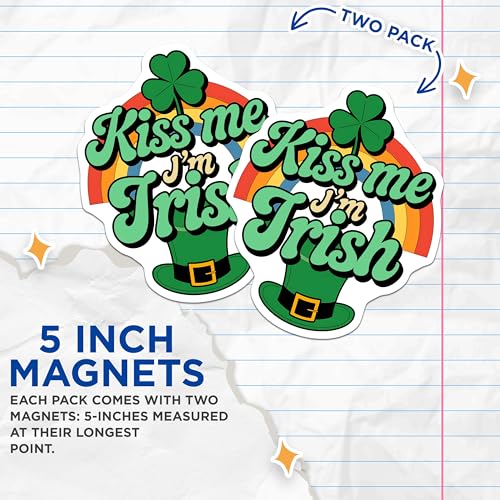 (2 Pack) Kiss Me I'm Irish Magnets - St Patrick's Day Rainbow - Shamrock Hat ation - 5" On Longest Side - for Cars, Fridges, Toolboxes - Made in USA - MAG3921