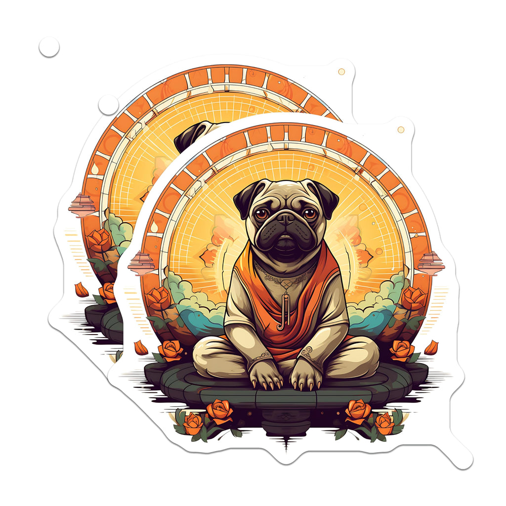 (2 Pack) Pug Buddha Magnets - Meditating Zen Dog Art - Spiritual Animal Decor - 5 Inches On Longest Side - Thick Durable Magnet - Made in USA - MAG23140