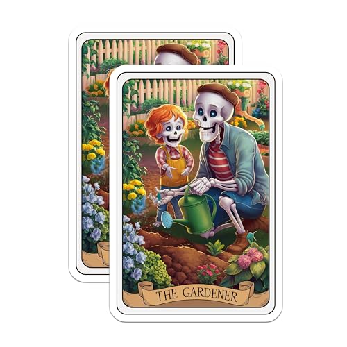 (2 Pack) The Gardener Stickers - Skeleton Gardening Stickers - Cute Skeleton Art Decals for Planners and Laptops - 5" On Longest Side - Sticks to Smooth Flat Surfaces - Made in USA - BMCS4460