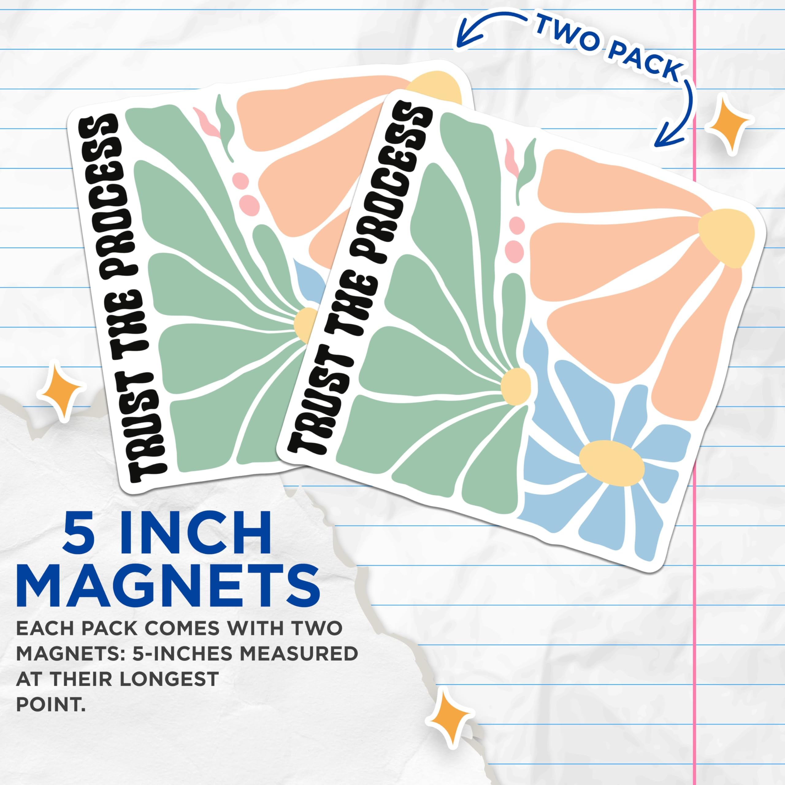 (2 Pack) Trust The Process Magnets - Motivational Flower Magnets - Inspirational Quote Magnets - 5" On Longest Side - for Cars, Fridges, Toolboxes - Made in USA - MAG3829